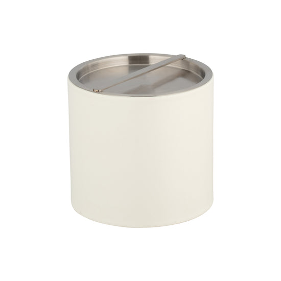 White | 3qt ice bucket on a white background with brushed chrome bridge lid.