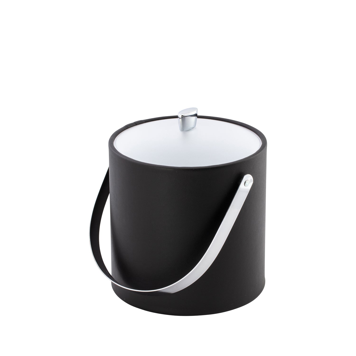Black | Elegant 3QT ice bucket featuring frosted acrylic cover, chrome arc knob, and coordinated arch handle.