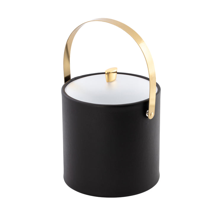 Black | Elegant ice bucket featuring acrylic cover with polished gold arc knob and arch handle.
