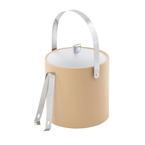 Beige | 3QT Ice Bucket with gleaming chrome arc knob and coordinating arch handle completed with a frosted acrylic lid.