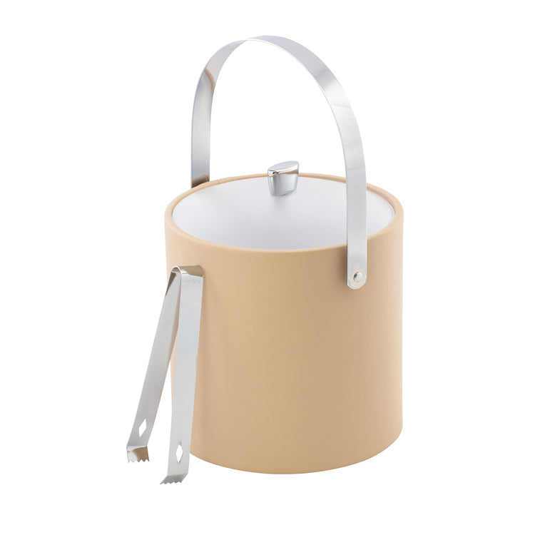 Beige | 3QT Ice Bucket with gleaming chrome arc knob and coordinating arch handle completed with a frosted acrylic lid.