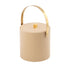 Beige | Leatherette ice bucket with matching leatherette lid, gold arc knob, and arch handle.