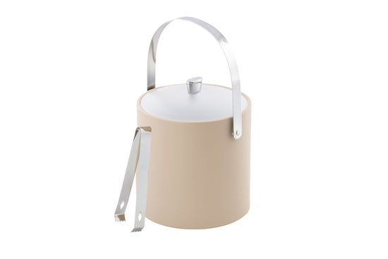 Taupe | Versatile ice bucket with polished chrome arc knob and matching arch handle available in five colors.