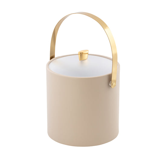 Taupe | Chic ice bucket with frosted acrylic cover, polished gold arc knob, and coordinating handle.