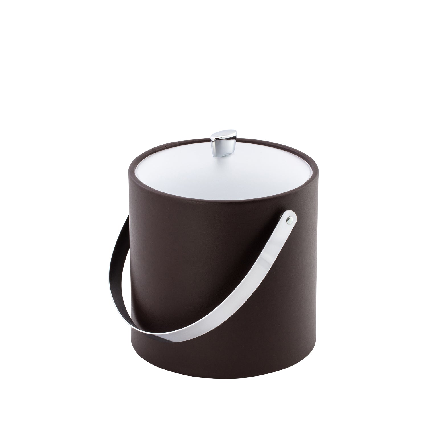 Chocolate | Chic ice bucket with acrylic cover and polished chrome hardware, including arc knob and arch handle.