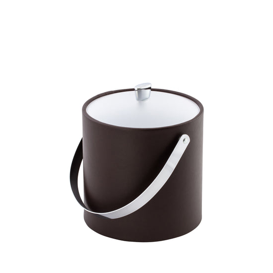 Chocolate | Chic ice bucket with acrylic cover and polished chrome hardware, including arc knob and arch handle.