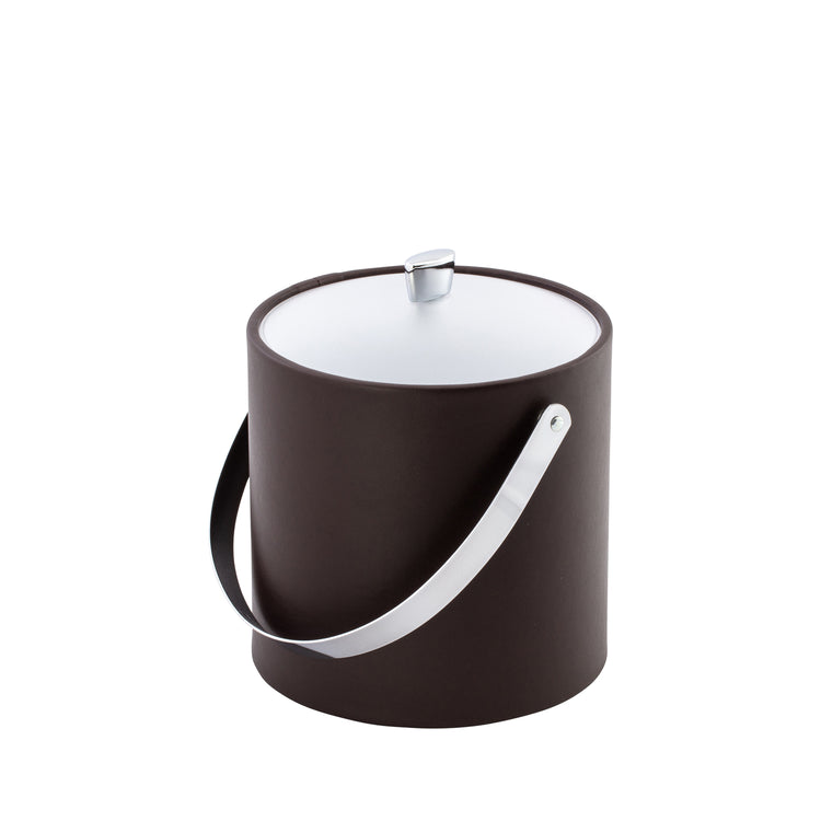 Chocolate | Chic ice bucket with acrylic cover and polished chrome hardware, including arc knob and arch handle.