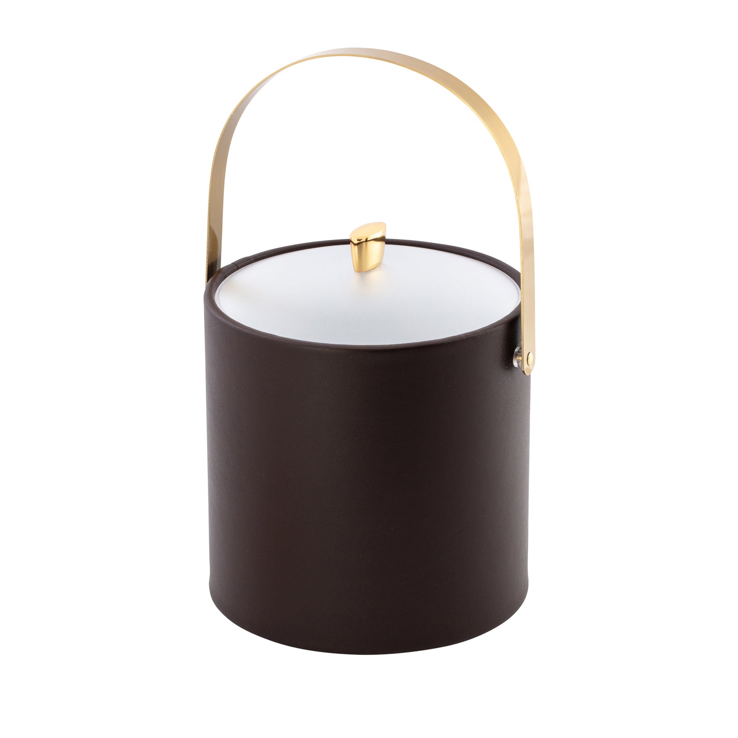 Chocolate | Ice bucket with polished gold arc knob and arch handle, styled for upscale hosting.
