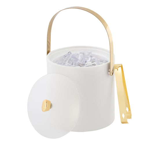 White | Elegant tabletop ice bucket with acrylic cover, polished gold arc knob and matching arch handle.