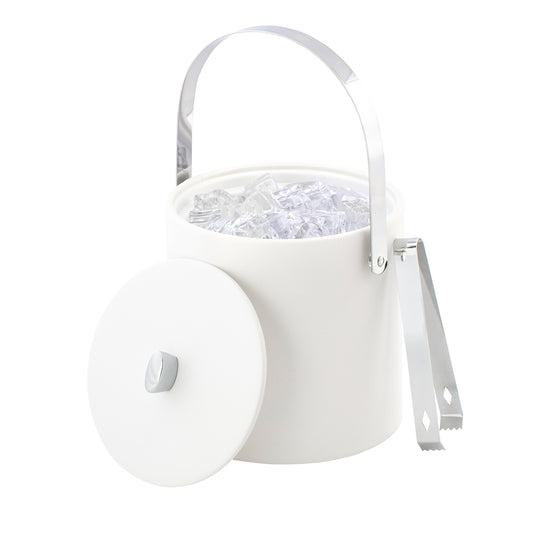 White | Classic barware ice bucket in leatherette wrap with chrome details, displayed on a clean white surface.