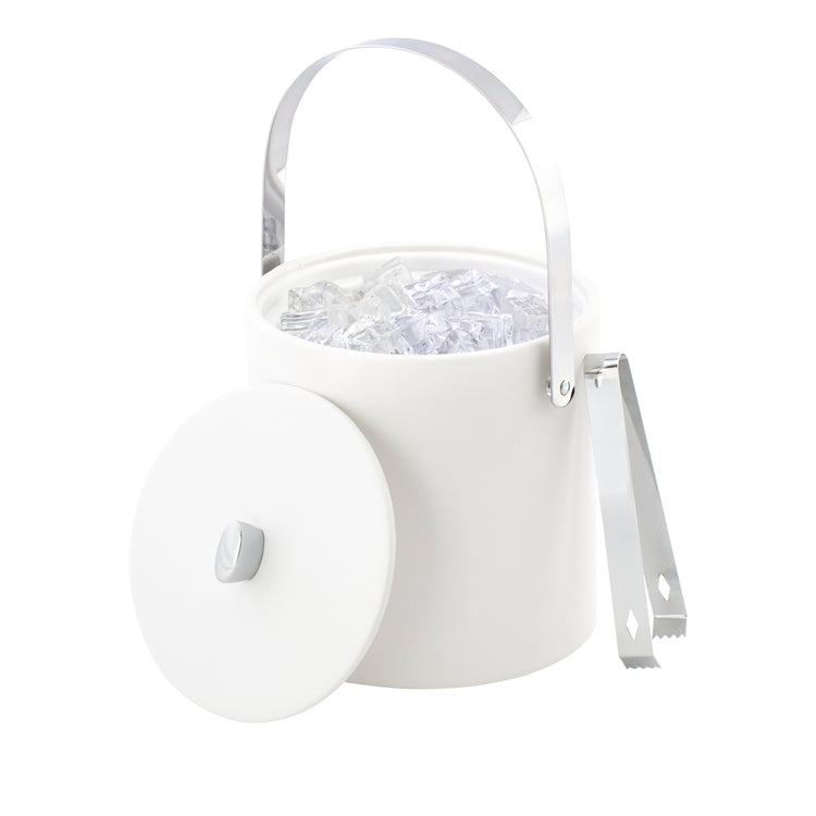 White | Classic barware ice bucket in leatherette wrap with chrome details, displayed on a clean white surface.