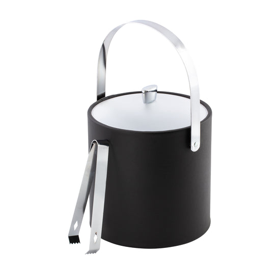 Black | Elegant ice bucket and tong set featuring an acrylic lid with arc knob and sleek arch handle.