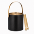 Black | ice bucket with gold handle and tongs on a white background