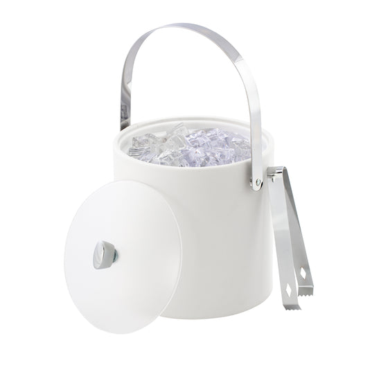 White | Contemporary 3QT ice bucket with acrylic lid, arc knob detail and arch handle, ideal for dry and wet bars.