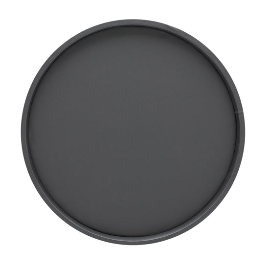 Black and Polished Chrome | Round serving tray featuring textured leatherette surface.