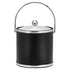 Black and Brushed Chrome | 3-quart leatherette ice bucket with sleek faux chrome metal accent trim, displayed on a white background.