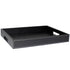 Black | Leatherette 12x18" serving tray with elegant smooth finish and white stitching, perfect for serving drinks in style.