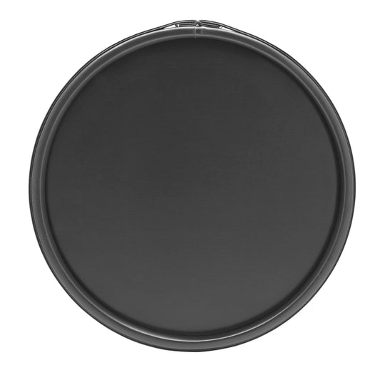 Black | Leatherette stitched round tray with raised rim on a white background.
