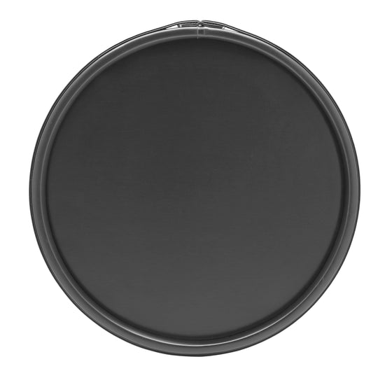 Black | Leatherette stitched round tray with raised rim on a white background.