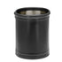 Black | Leatherette stitched 8qt round wastebasket with smooth leatherette finish on a clean white background.