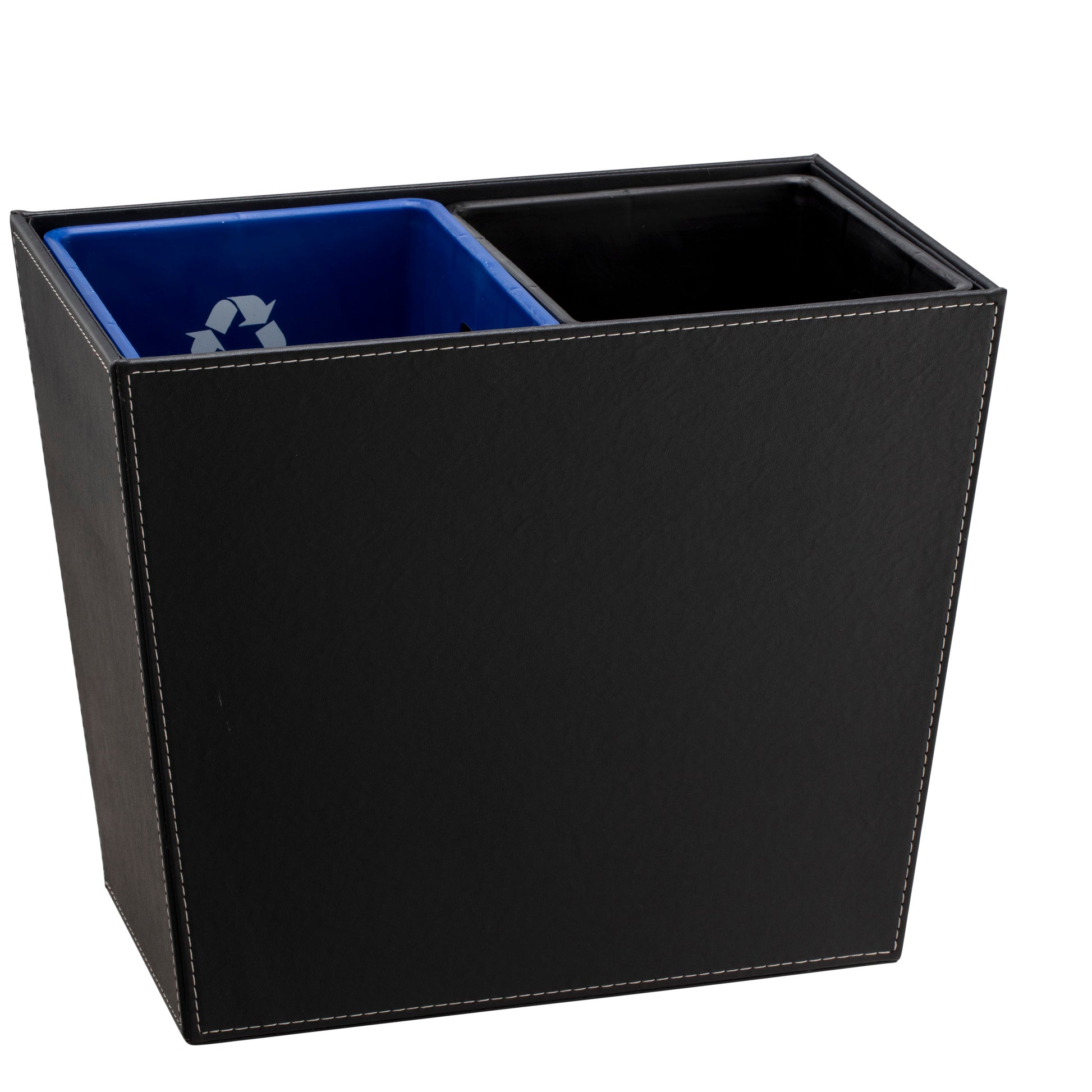 Black | Angled view of 16qt wastebasket showcasing sleek design and dual liners for efficient waste sorting.
