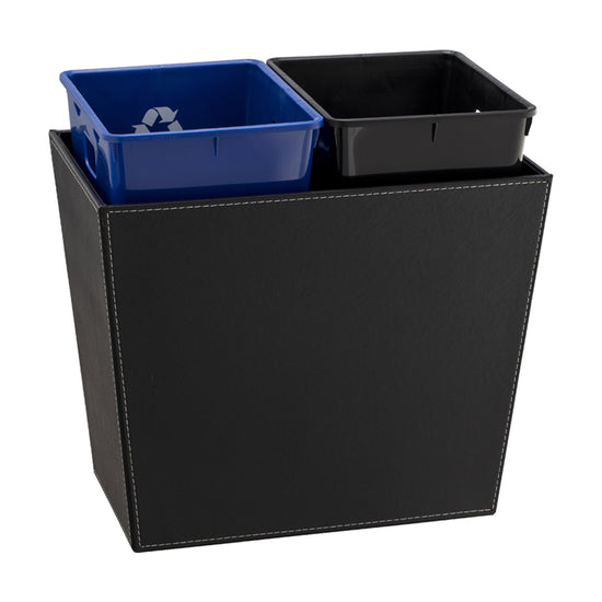 Black | 16qt wastebasket with two liner compartments for separating trash and recyclables perfect for home office use.
