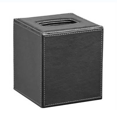 Black | Boutique tissue box cover with a smooth leatherette finish, designed to elegantly conceal tissue boxes in bathrooms.