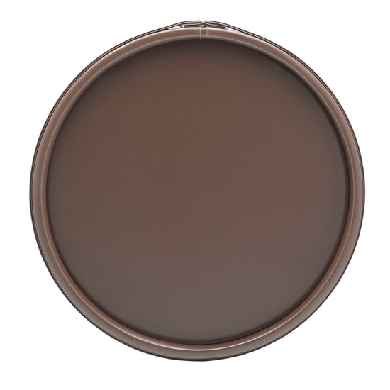 Chocolate | Top view of the inside of the stitched leatherette tray on a white backdrop.
