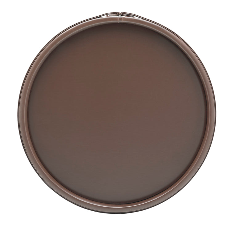 Chocolate | Top view of the inside of the stitched leatherette tray on a white backdrop.