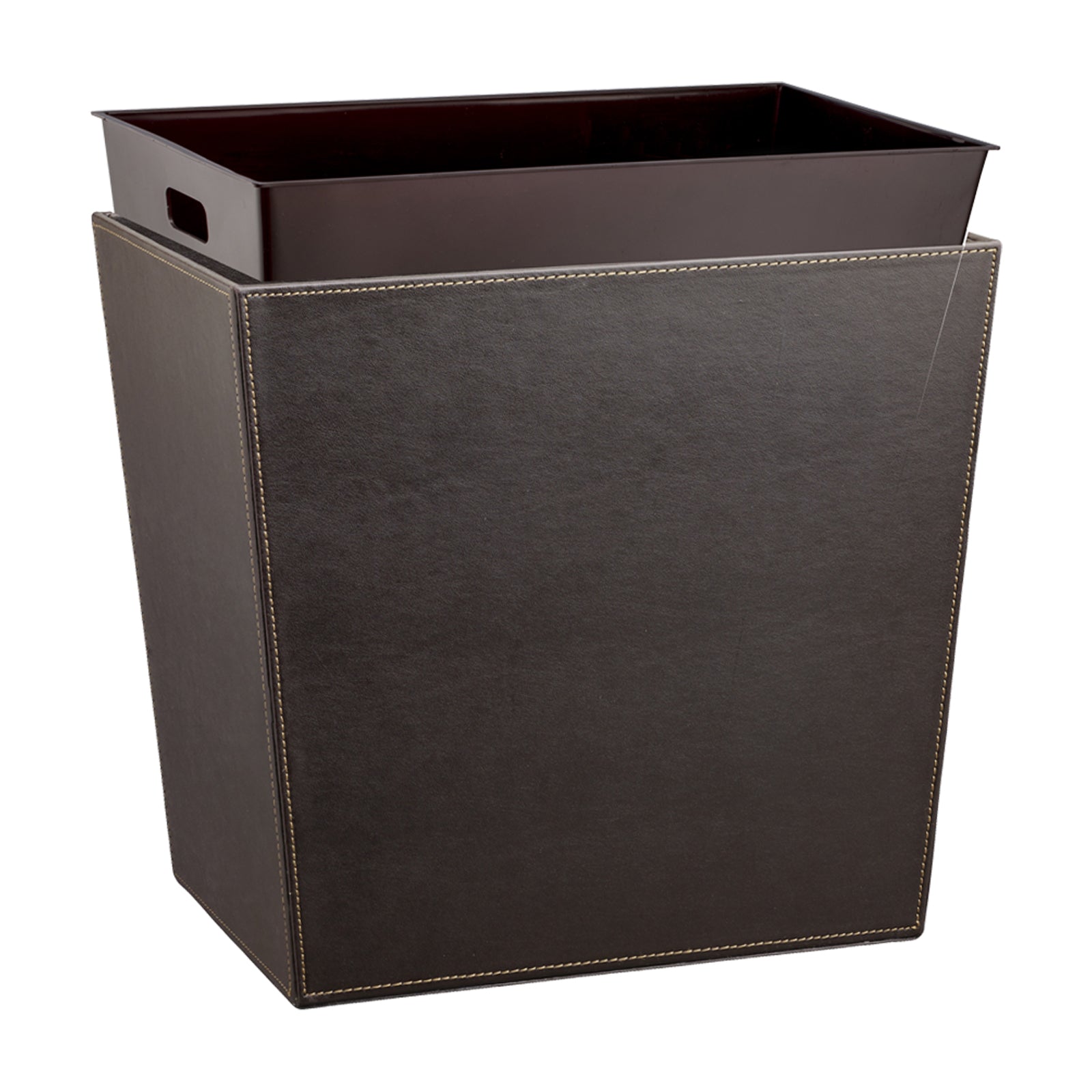 Chocolate | Angle view of the 16qt wastebasket with liner highlighting clean lines.
