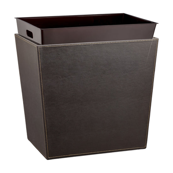 Chocolate | Angle view of the 16qt wastebasket with liner highlighting clean lines.