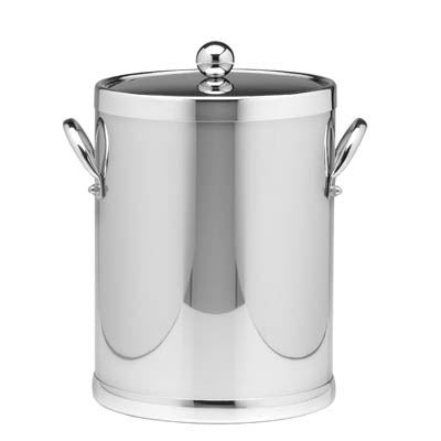 Polished Chrome | Close-up of 5qt ice bucket with polished metal side handles and metal cover for hosting.