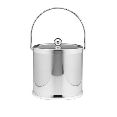 Polished Chrome | Elegant ice bucket featuring a sturdy bale handle and metal cover on a white background.