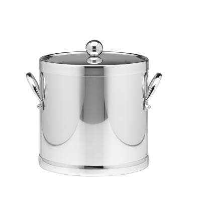 Polished Chrome | 3qt ice bucket featuring metal handles & cover on a white backdrop.
