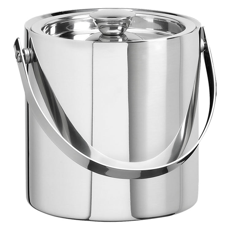 Polished Stainless Steel | Sleek ice bucket with bale handle on a white background.