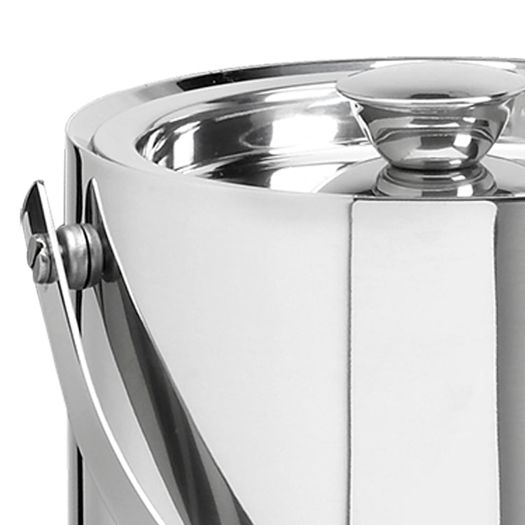 Polished Stainless Steel | Close-up of the Linea ice bucket featuring a durable bale handle for stylish home hosting.