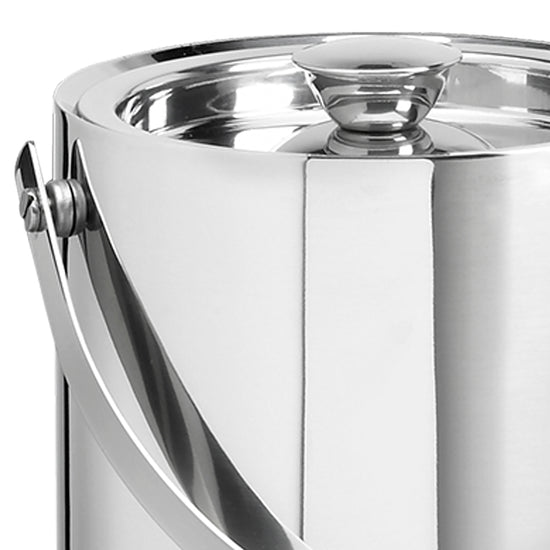Polished Stainless Steel | Up-close view of a closed cover 1.5QT ice bucket placed on a white background.