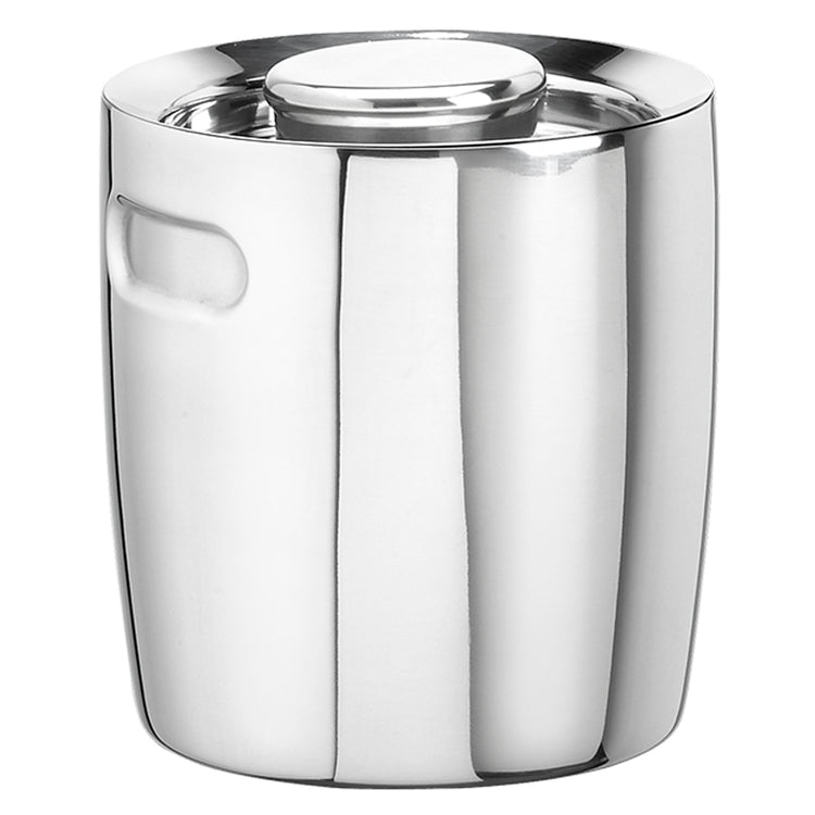 Polished Stainless Steel | 1.5QT ergo ice bucket with wide opening and minimalist style, centered on a white background.