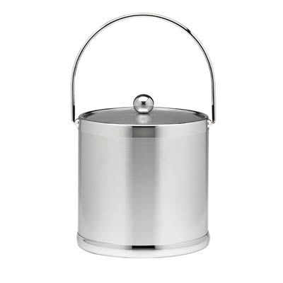 Brushed Chrome | Stainless steel ice bucket with curved bale handle and metal cover, perfect for serving ice.