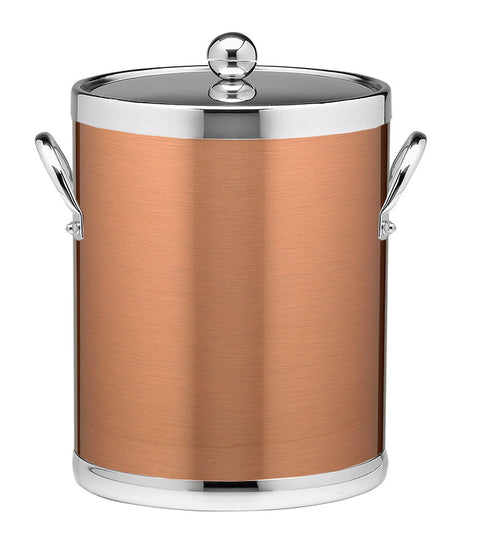 Copper & Chrome | Elegant 5qt ice bucket with metal handles & cover, perfect for chilling beverages.