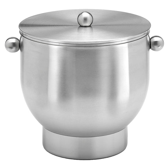 Brushed Stainless Steel | 3qt ice bucket with matching base on a white background, showcasing its sleek and functional design.