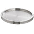 Brushed / Polished Stainless Steel | Two-tone round serving tray on a white background.