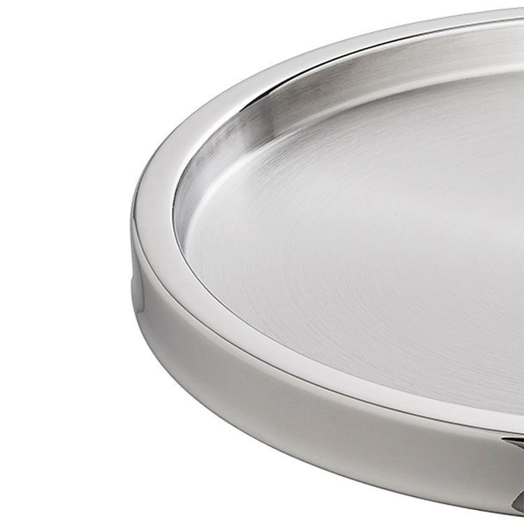 Brushed / Polished Stainless Steel | Elegant dual finish round tray for home entertaining displayed on a white background.