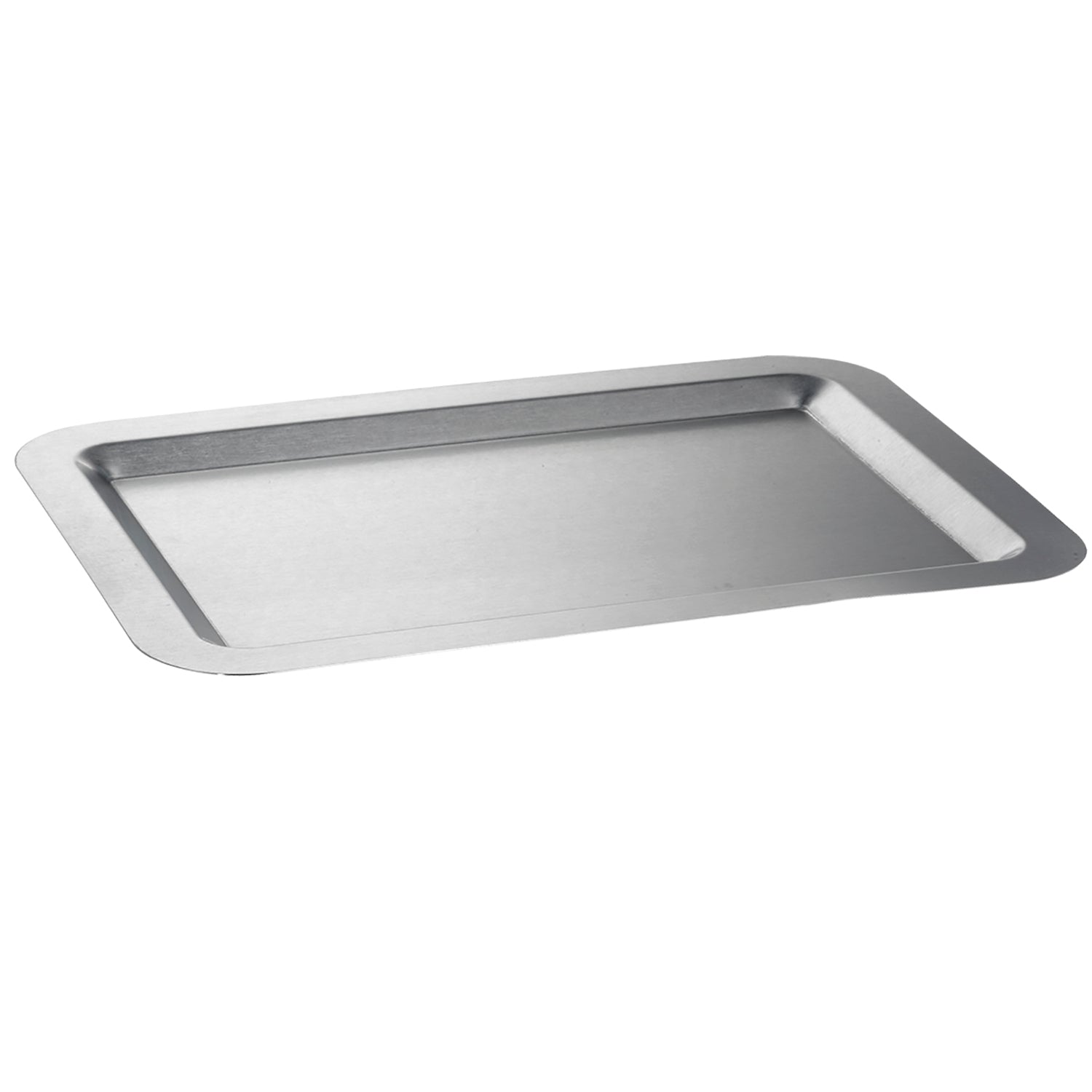 Brushed Stainless Steel | Rectangular tray with a sleek brushed finish on a white background.