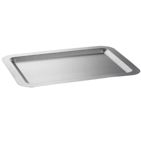 Brushed Stainless Steel | Rectangular tray with a sleek brushed finish on a white background.