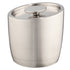 Brushed Stainless Steel | Slant 1.6qt ice bucket with disc knob and lid shown on a white background.