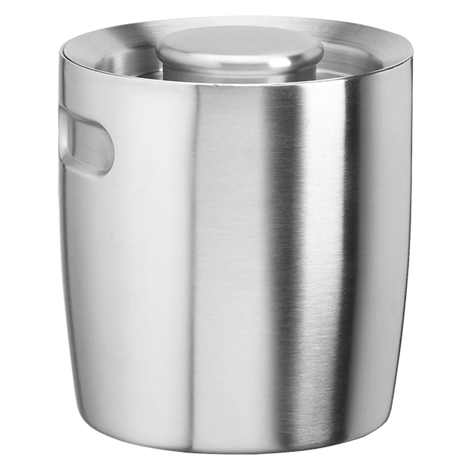 Brushed Stainless Steel | 1.5QT Ergo ice bucket with a sleek, modern design and indents on the sides to grip the ice bucket for transportation.