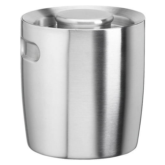Brushed Stainless Steel | 1.5QT Ergo ice bucket with a sleek, modern design and indents on the sides to grip the ice bucket for transportation.
