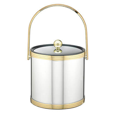 Polished Chrome & Gold | Reflective Mylar ice bucket featuring a durable metal lid and minimalist track handle.