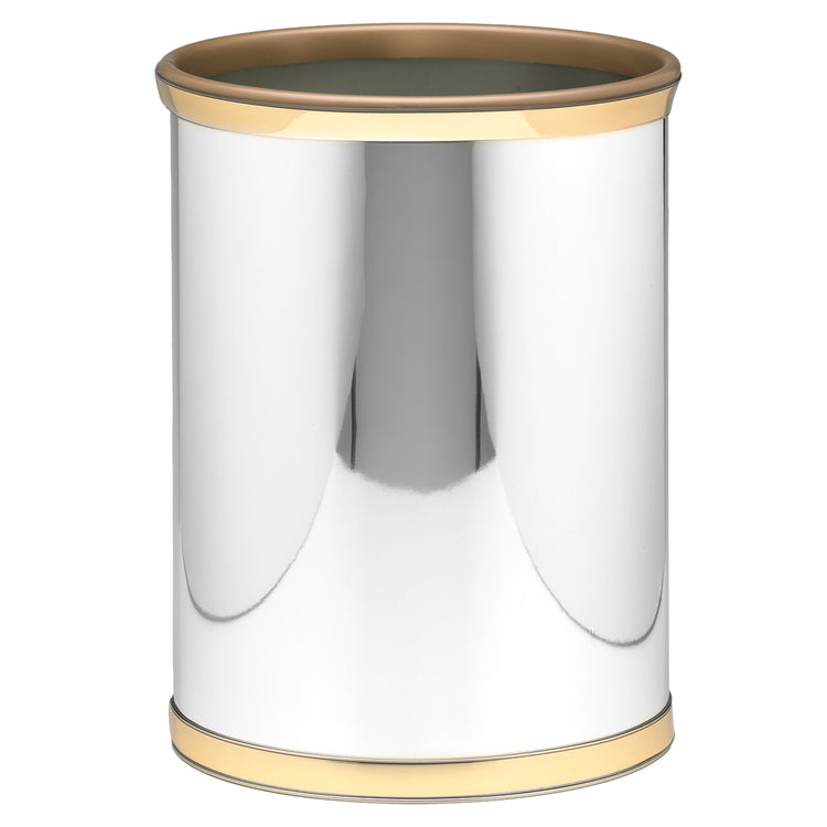 Polished Chrome & Gold | shiny trash can on a white background.